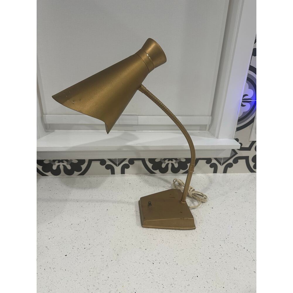 Vintage Brass Bankers Desk Table Lamp Light - Swivel Neck